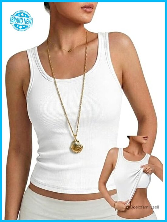 Tops - Ribbed Sleeveless Tank Top with Removable Pads
